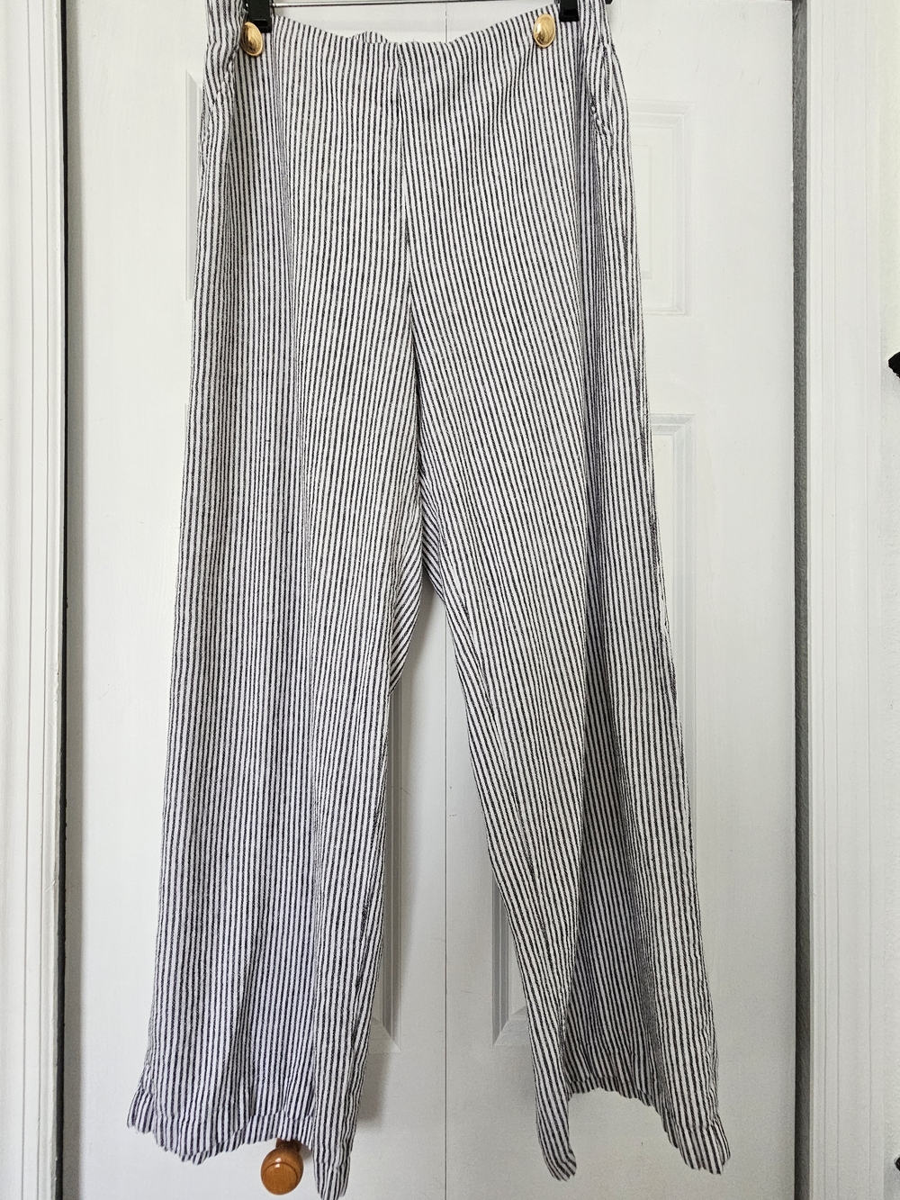 Michael Kors High Rise Wide-Leg Striped Linen Blend Luxury Pants